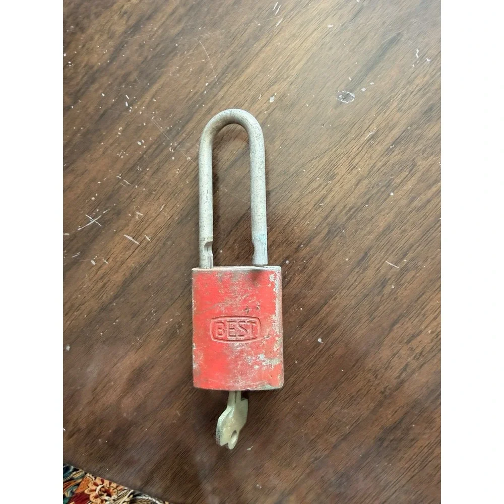 Vintage Best Padlock Lock With Key Antique Red 4